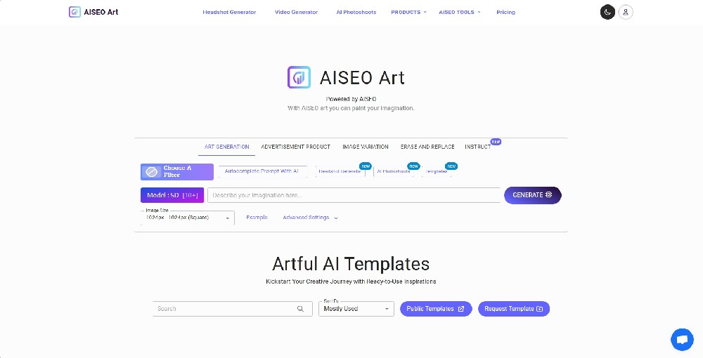 AISEO Art 人工智能绘图工具